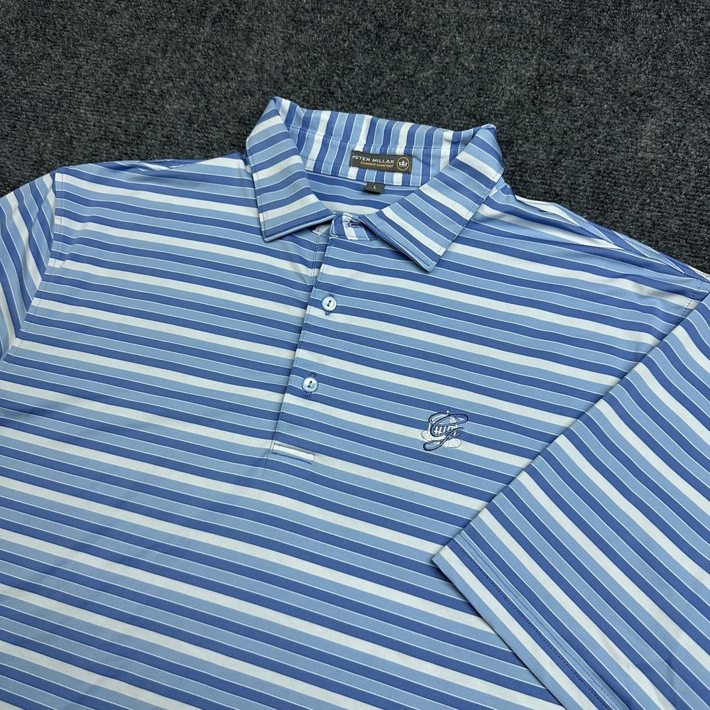Peter Millar Summer Comfort Polo Shirt Mens M Blue Striped Golf The Greenbrier
